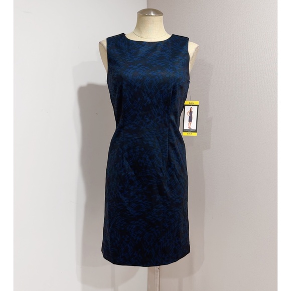 Mario Serrani Women's Blue Black Printed Unlined Comfort Knit Shift Dress Size S - Picture 5 of 10